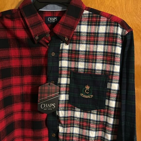 Chaps Flannel Shirt Mens Medium Red Green - Picture 2 of 3
